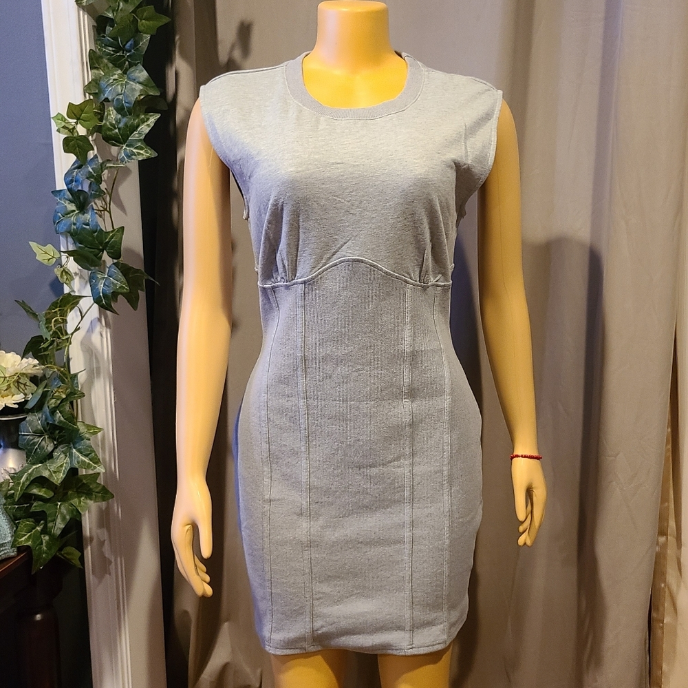 AKIRA gray stretch crew neck dress